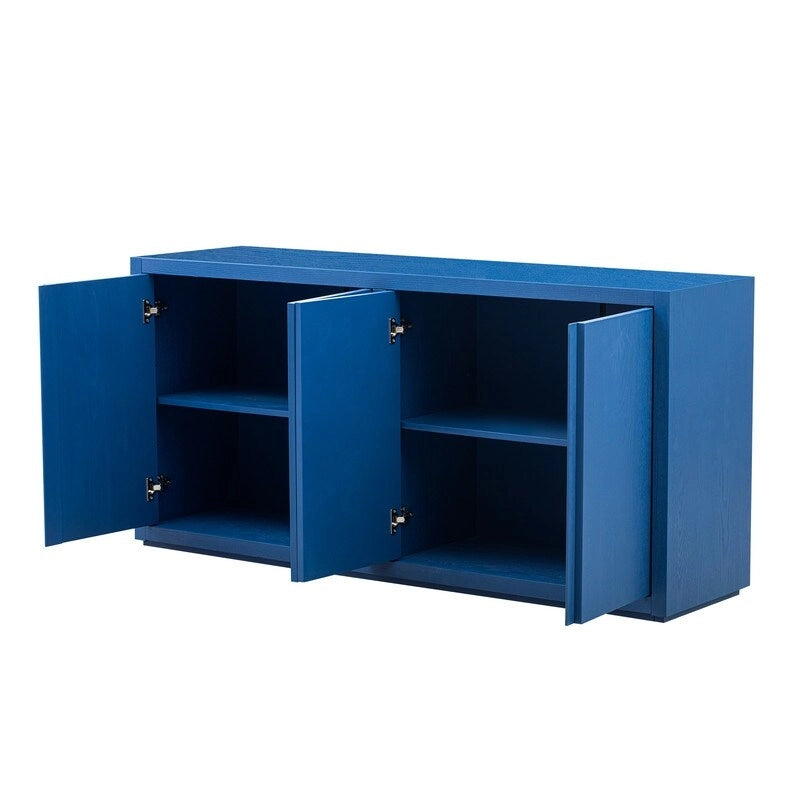 Bahut à 4 portes de 160 cm de large en placage de frêne avec étagères réglables, coloris noir ou bleu marine