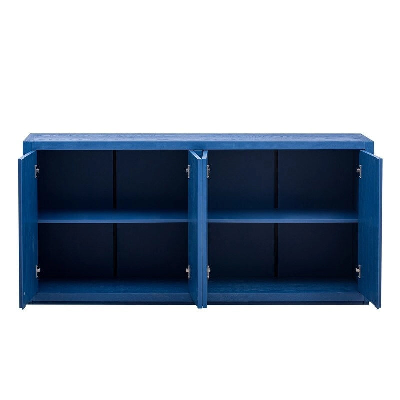 Bahut à 4 portes de 160 cm de large en placage de frêne avec étagères réglables, coloris noir ou bleu marine