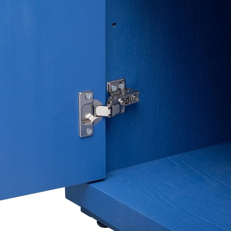 Bahut à 4 portes de 160 cm de large en placage de frêne avec étagères réglables, coloris noir ou bleu marine