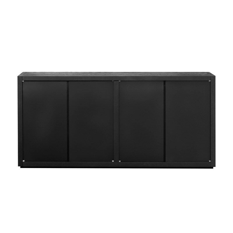 Bahut à 4 portes de 160 cm de large en placage de frêne avec étagères réglables, coloris noir ou bleu marine