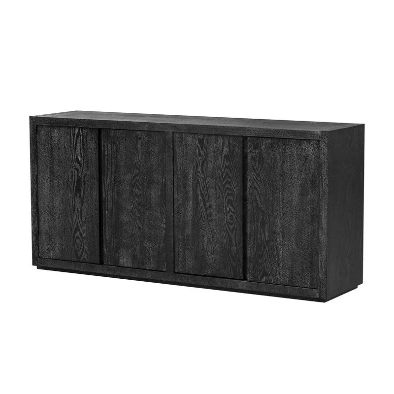 Bahut à 4 portes de 160 cm de large en placage de frêne avec étagères réglables, coloris noir ou bleu marine