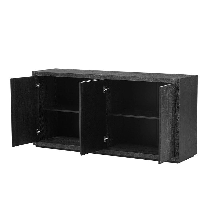 Bahut à 4 portes de 160 cm de large en placage de frêne avec étagères réglables, coloris noir ou bleu marine