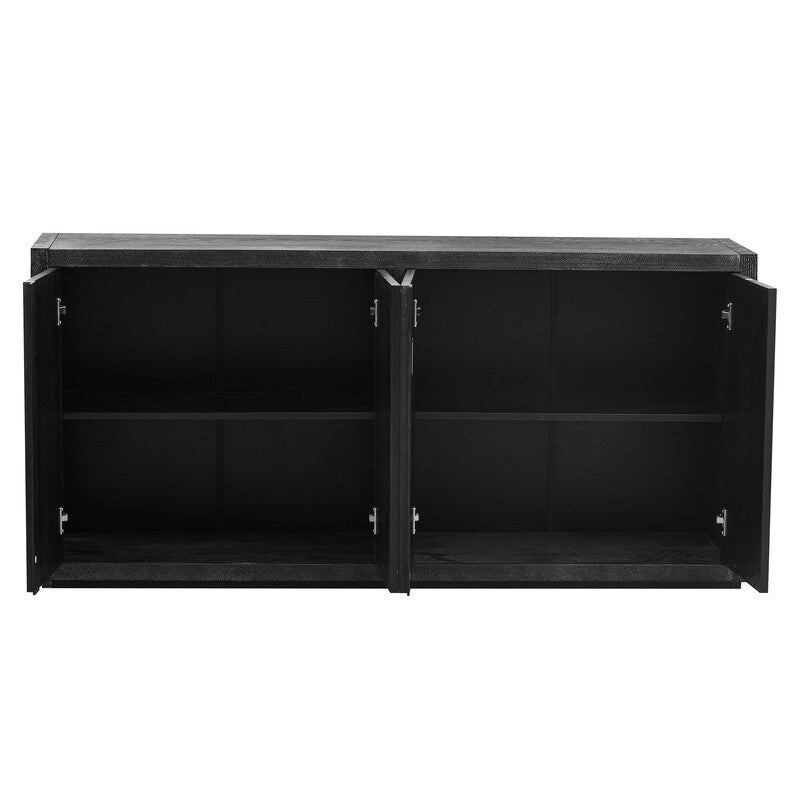 Bahut à 4 portes de 160 cm de large en placage de frêne avec étagères réglables, coloris noir ou bleu marine