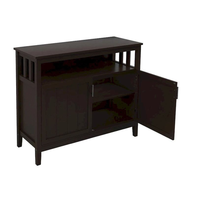 Buffet de salle à manger blanc en bois avec étagère ouverte et portes doubles