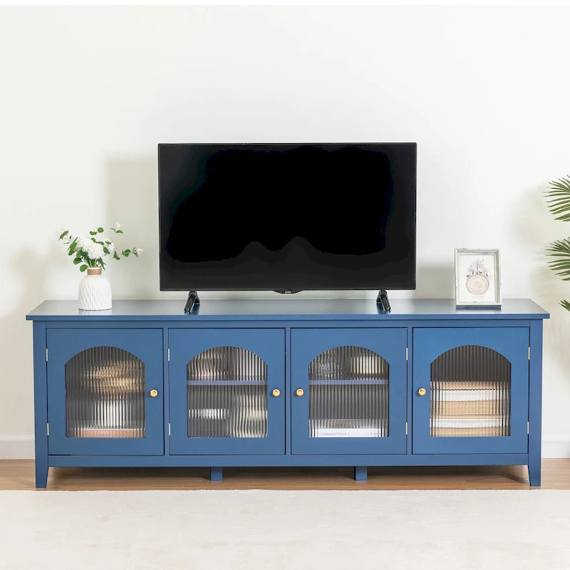 Meuble TV Console Média en Bois avec Porte en Verre Voûtée Antique