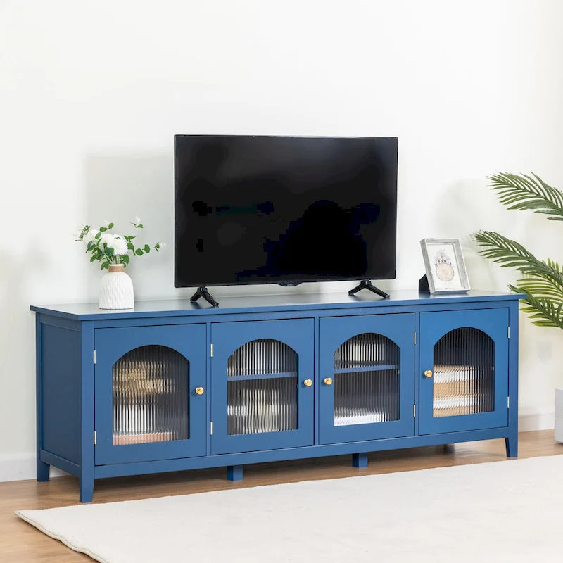 Meuble TV Console Média en Bois avec Porte en Verre Voûtée Antique