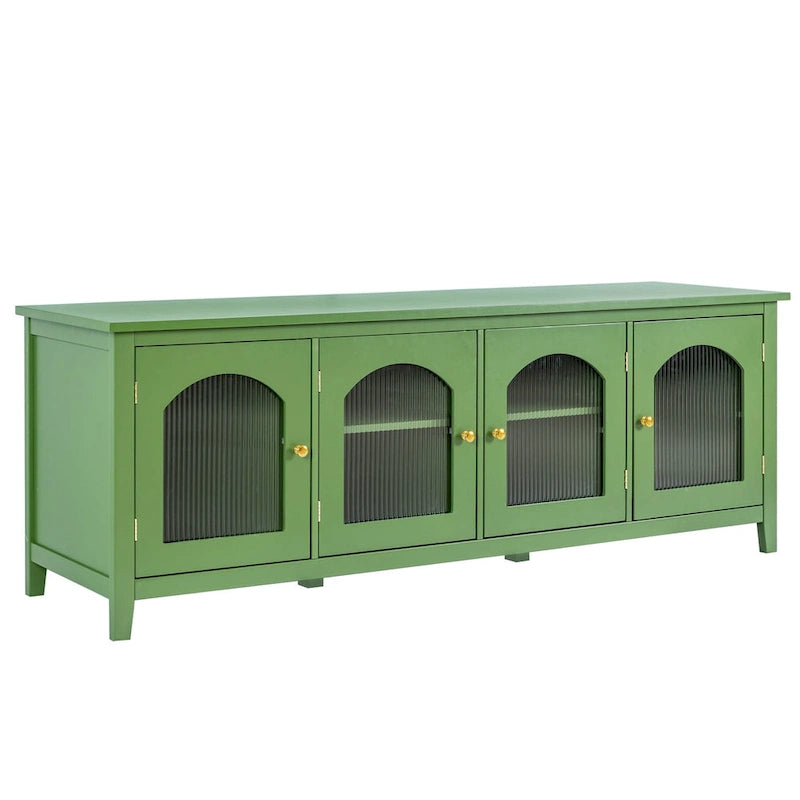 Meuble TV Console Média en Bois avec Porte en Verre Voûtée Antique