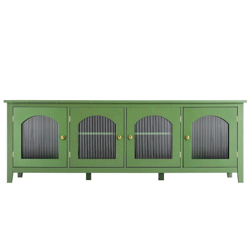 Meuble TV Console Média en Bois avec Porte en Verre Voûtée Antique