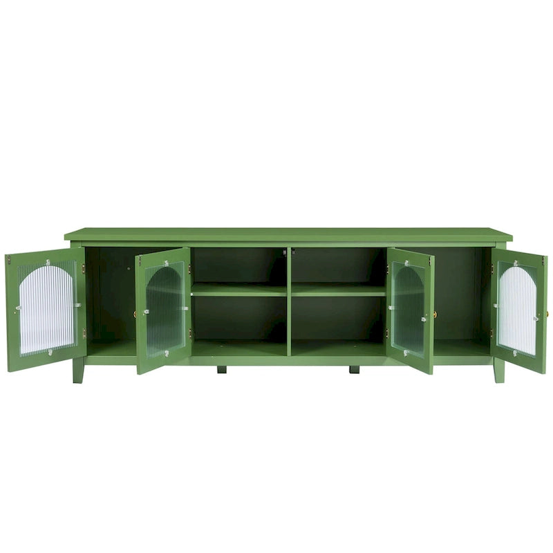 Meuble TV Console Média en Bois avec Porte en Verre Voûtée Antique