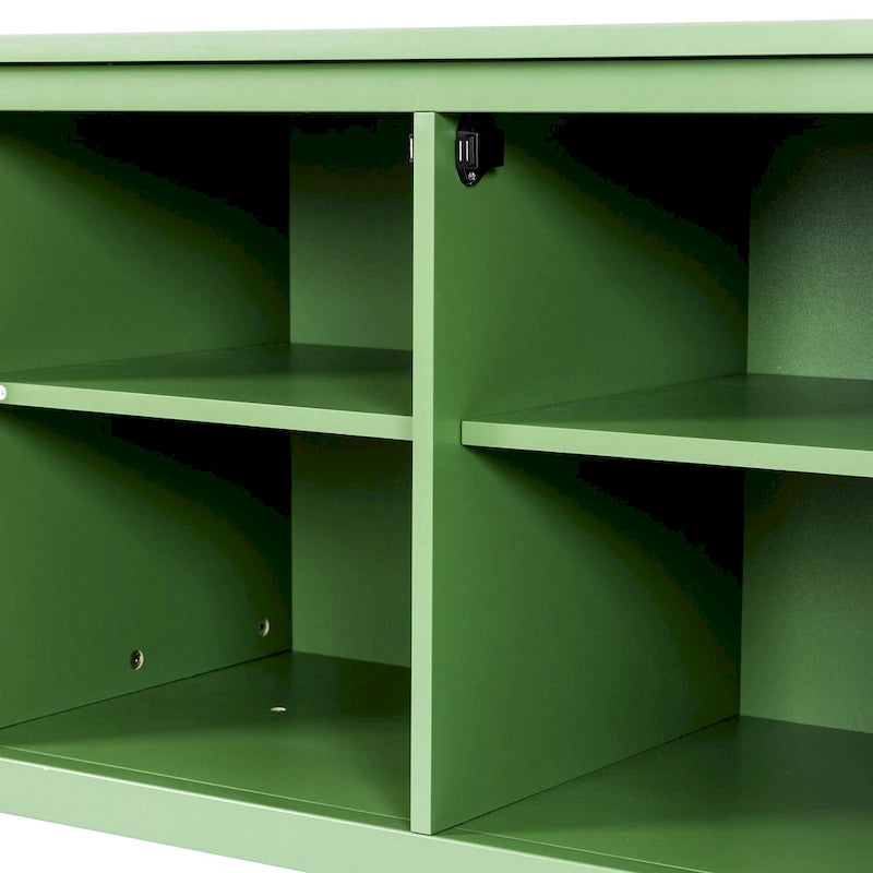 Meuble TV Console Média en Bois avec Porte en Verre Voûtée Antique