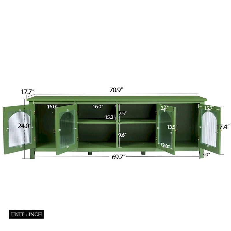 Meuble TV Console Média en Bois avec Porte en Verre Voûtée Antique