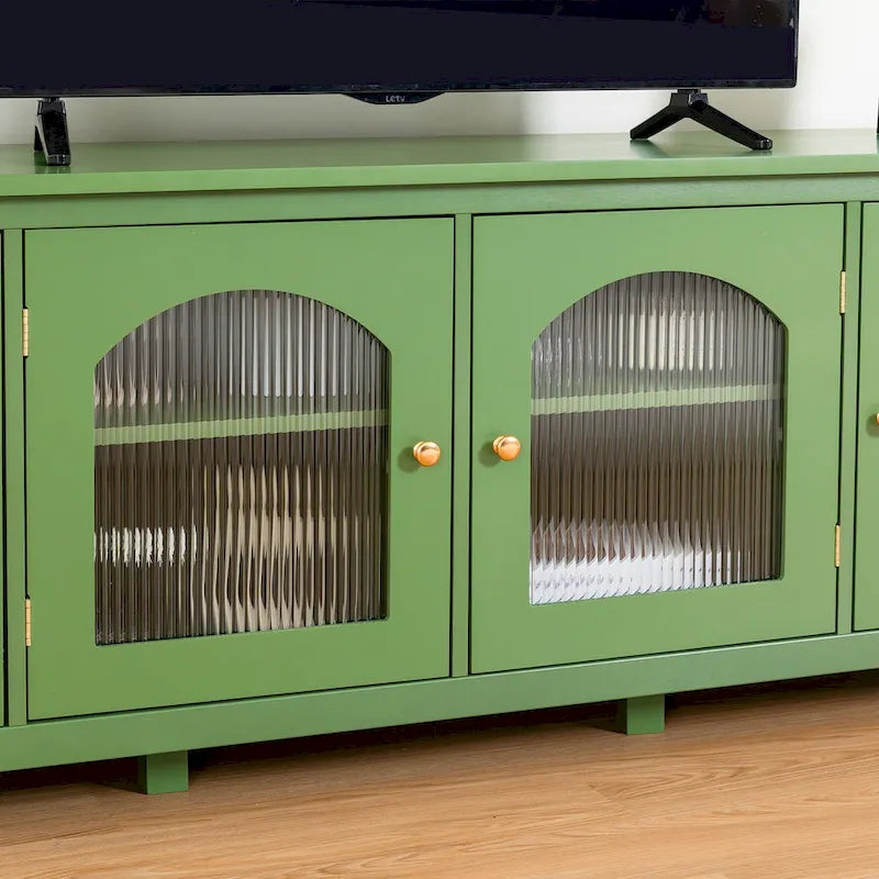 Meuble TV Console Média en Bois avec Porte en Verre Voûtée Antique