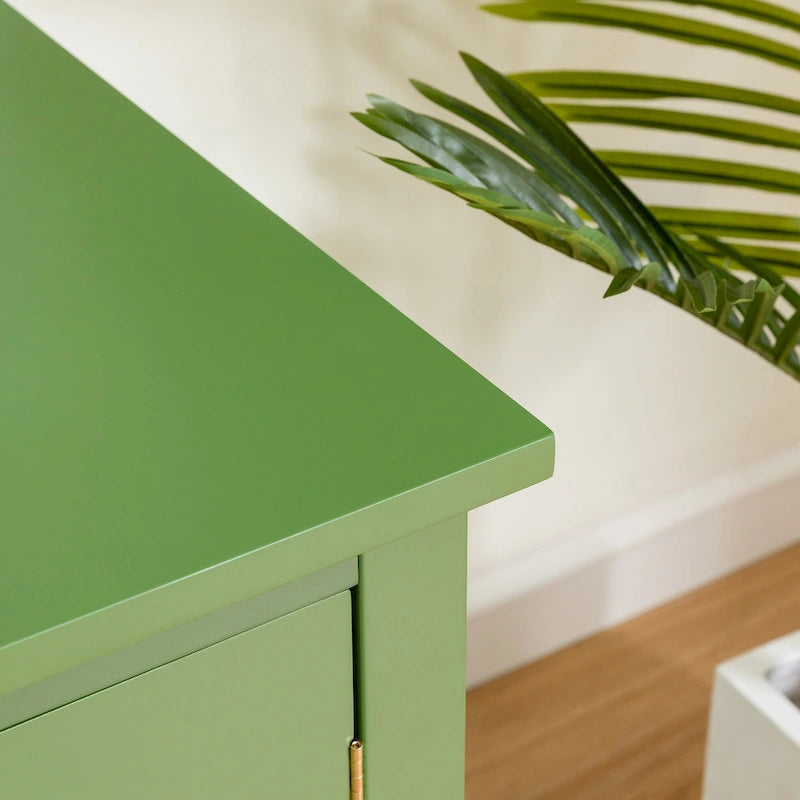 Meuble TV Console Média en Bois avec Porte en Verre Voûtée Antique