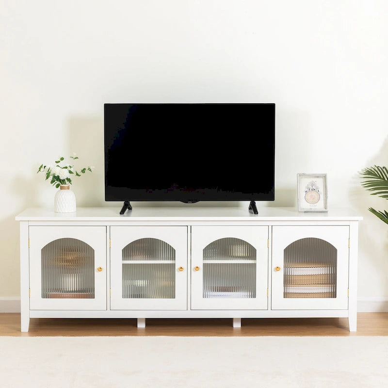 Meuble TV Console Média en Bois avec Porte en Verre Voûtée Antique
