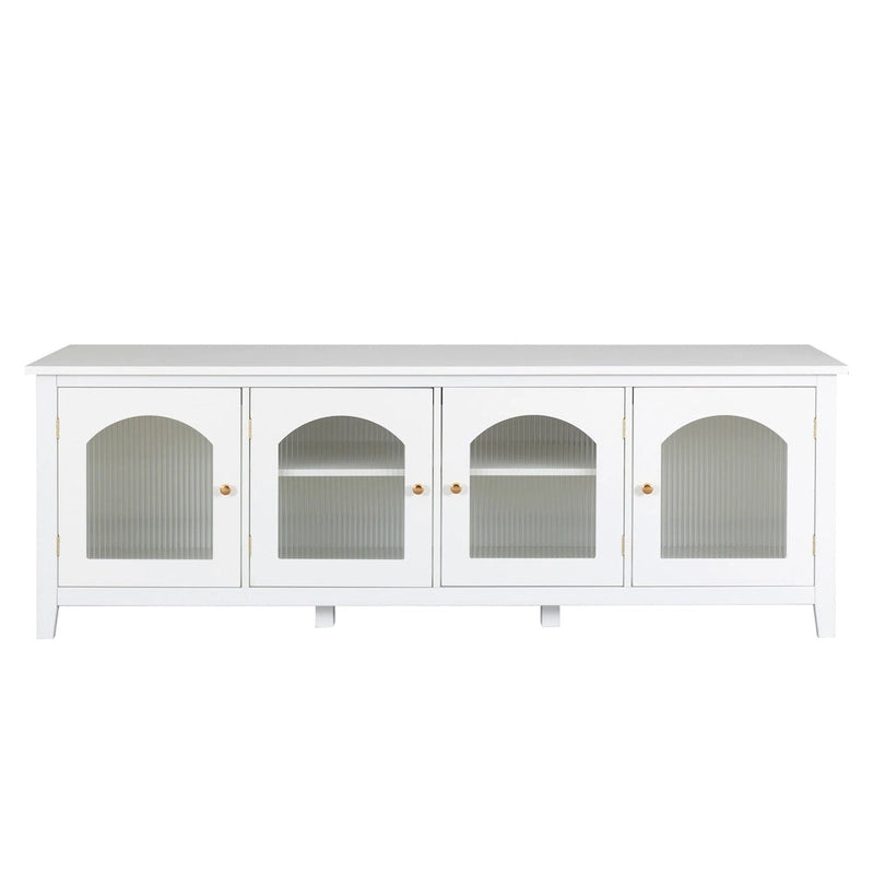 Meuble TV Console Média en Bois avec Porte en Verre Voûtée Antique