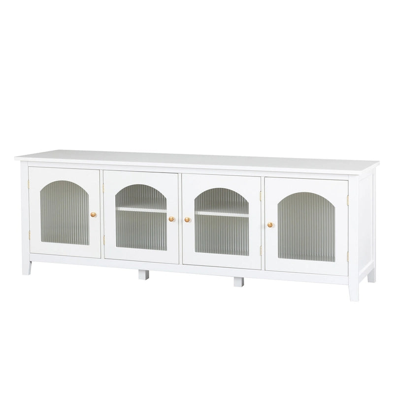 Meuble TV Console Média en Bois avec Porte en Verre Voûtée Antique