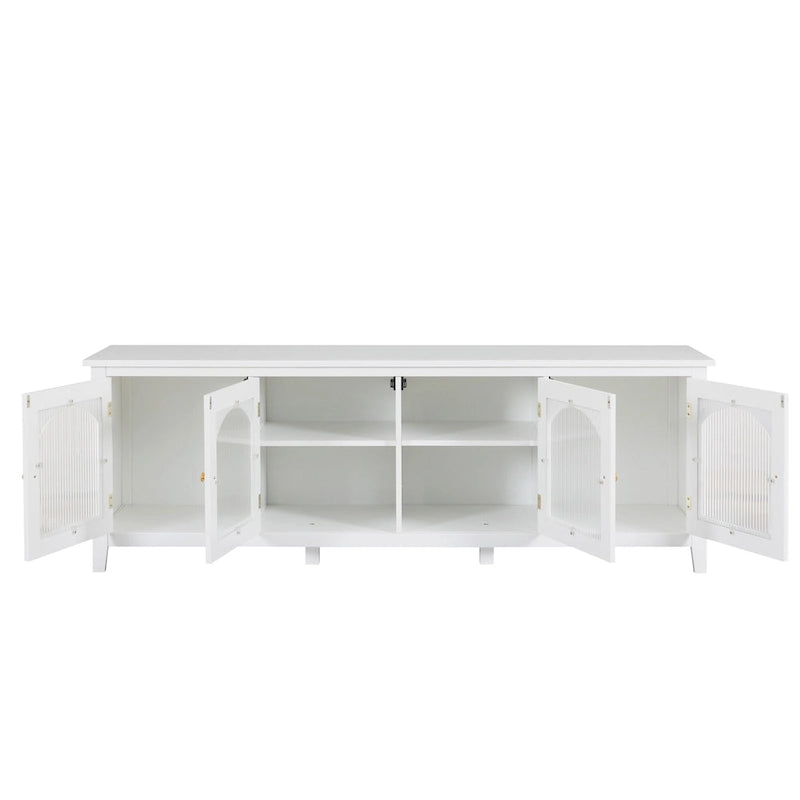Meuble TV Console Média en Bois avec Porte en Verre Voûtée Antique