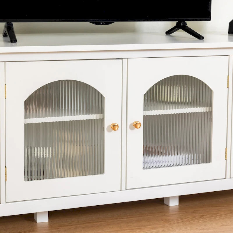 Meuble TV Console Média en Bois avec Porte en Verre Voûtée Antique