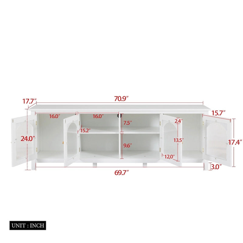Meuble TV Console Média en Bois avec Porte en Verre Voûtée Antique