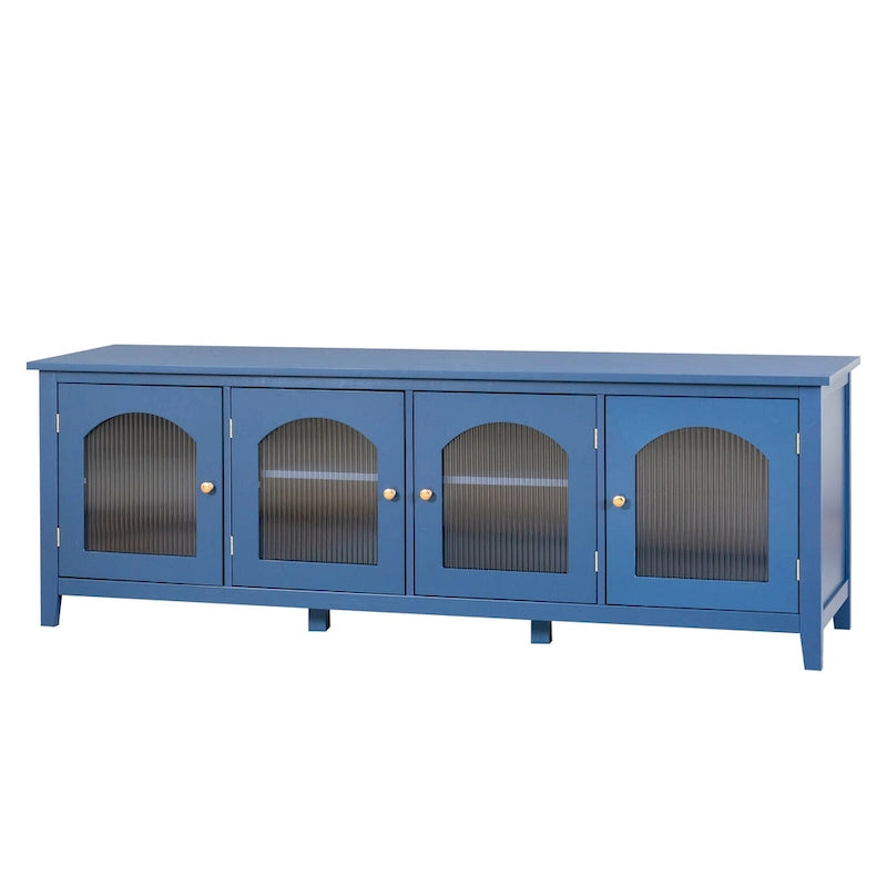 Meuble TV Console Média en Bois avec Porte en Verre Voûtée Antique