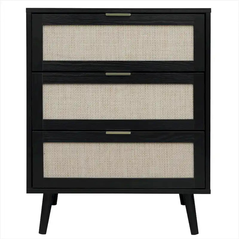 Meuble de rangement 3 tiroirs en rotin avec pieds en bois massif multicolore