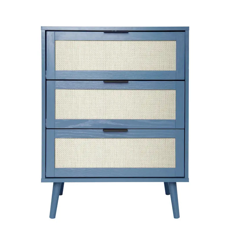 Meuble de rangement 3 tiroirs en rotin avec pieds en bois massif multicolore