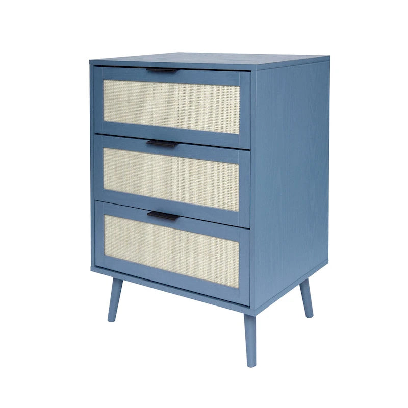 Meuble de rangement 3 tiroirs en rotin avec pieds en bois massif multicolore