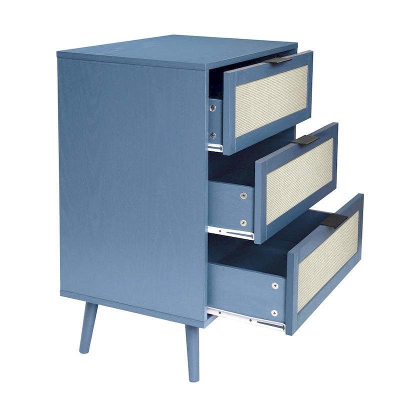 Meuble de rangement 3 tiroirs en rotin avec pieds en bois massif multicolore