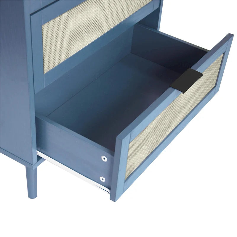 Meuble de rangement 3 tiroirs en rotin avec pieds en bois massif multicolore