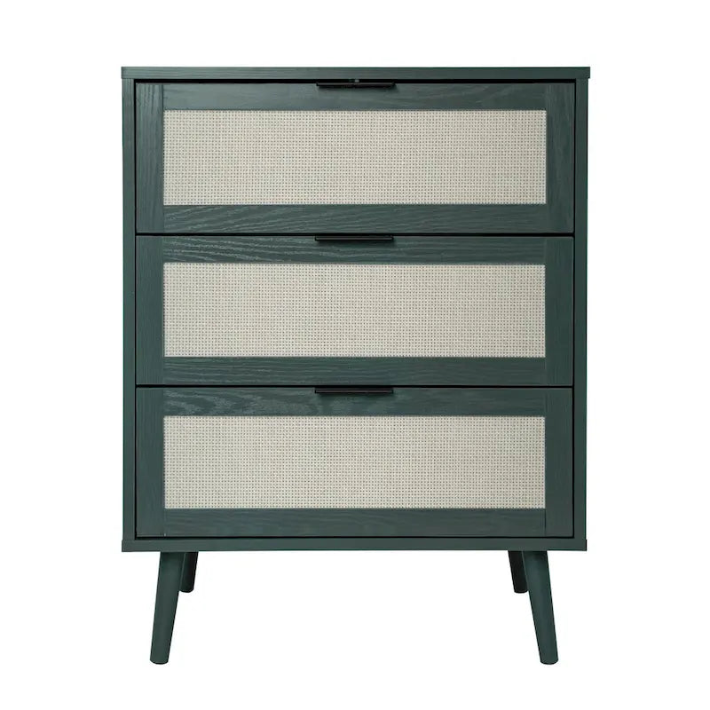 Meuble de rangement 3 tiroirs en rotin avec pieds en bois massif multicolore