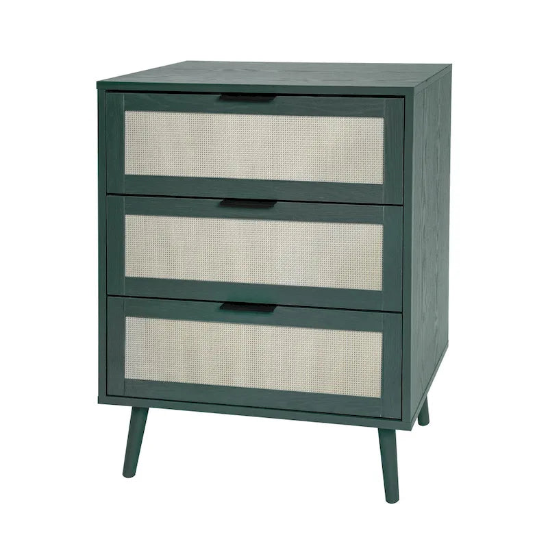 Meuble de rangement 3 tiroirs en rotin avec pieds en bois massif multicolore