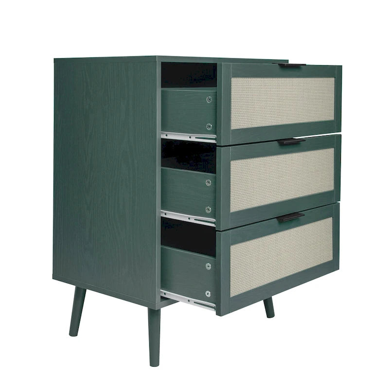 Meuble de rangement 3 tiroirs en rotin avec pieds en bois massif multicolore