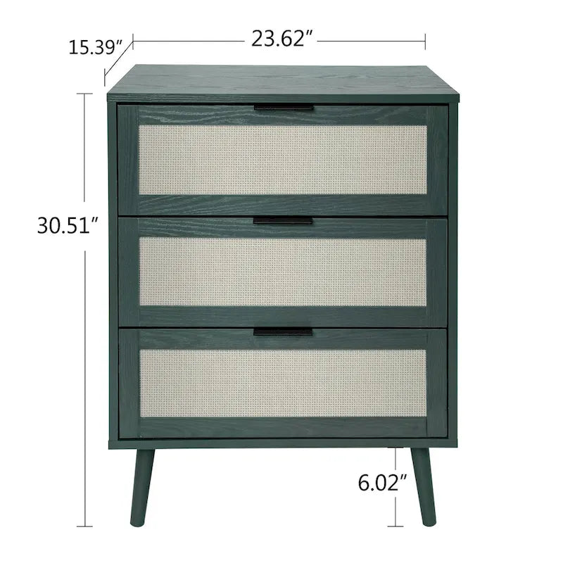 Meuble de rangement 3 tiroirs en rotin avec pieds en bois massif multicolore