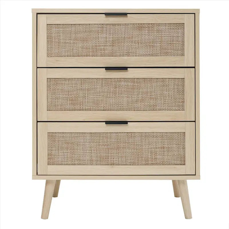 Meuble de rangement 3 tiroirs en rotin avec pieds en bois massif multicolore