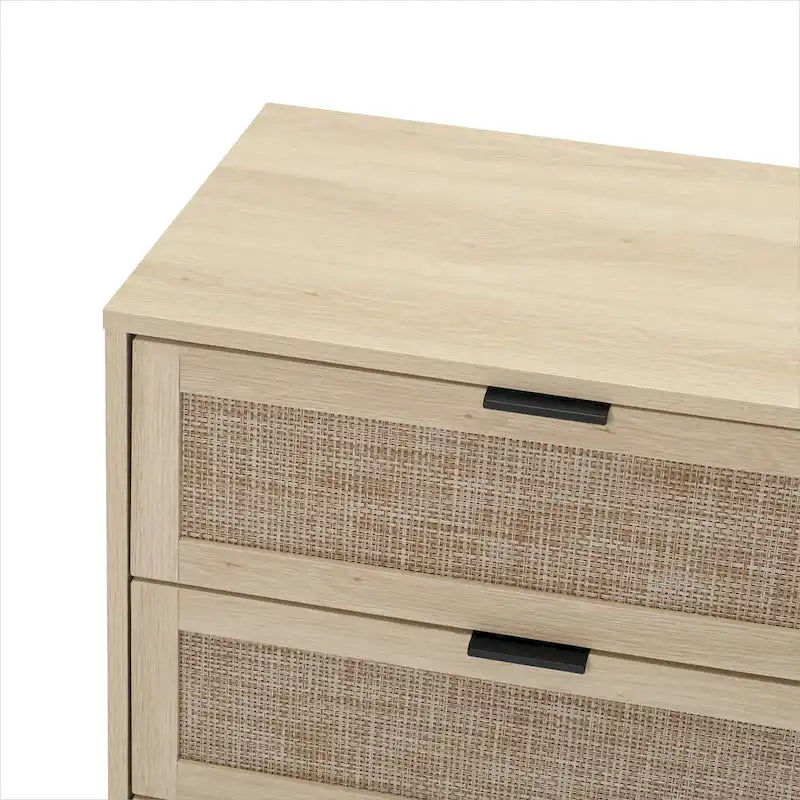 Meuble de rangement 3 tiroirs en rotin avec pieds en bois massif multicolore