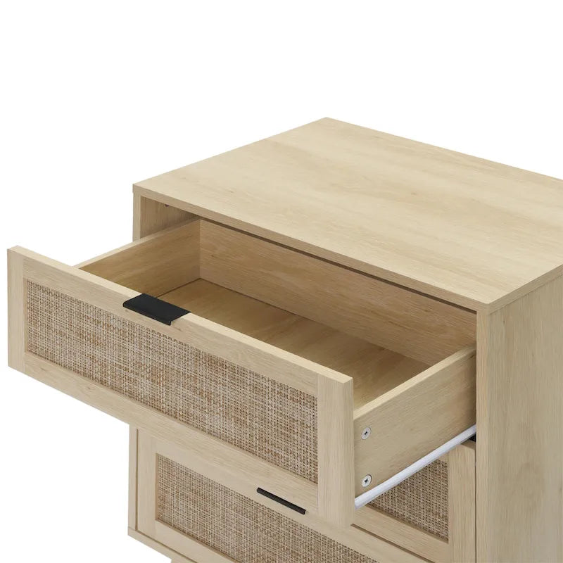 Meuble de rangement 3 tiroirs en rotin avec pieds en bois massif multicolore