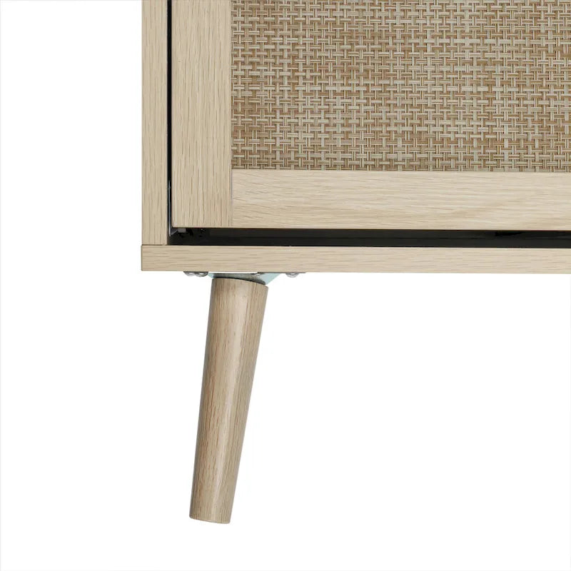 Meuble de rangement 3 tiroirs en rotin avec pieds en bois massif multicolore