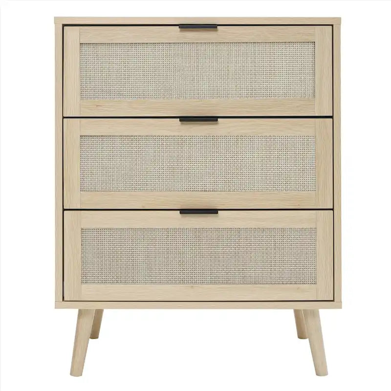 Meuble de rangement 3 tiroirs en rotin avec pieds en bois massif multicolore