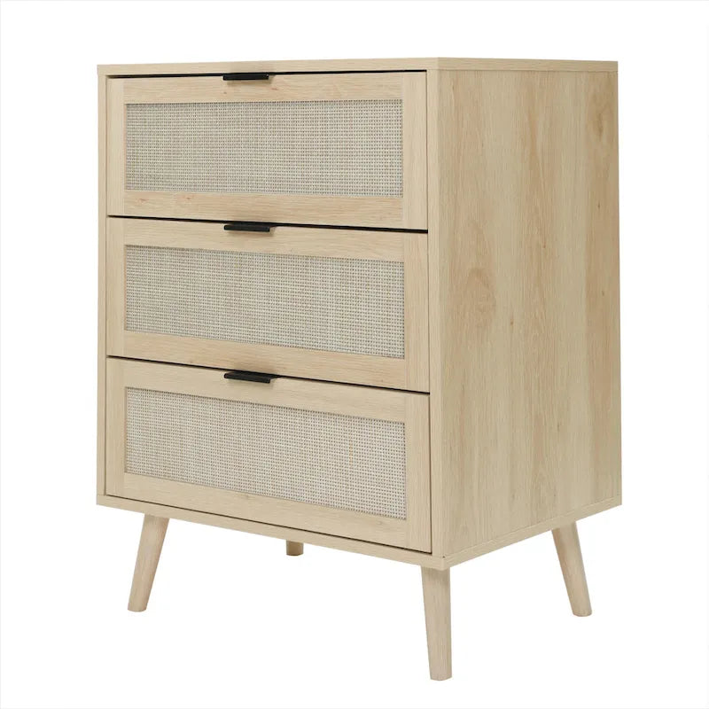 Meuble de rangement 3 tiroirs en rotin avec pieds en bois massif multicolore