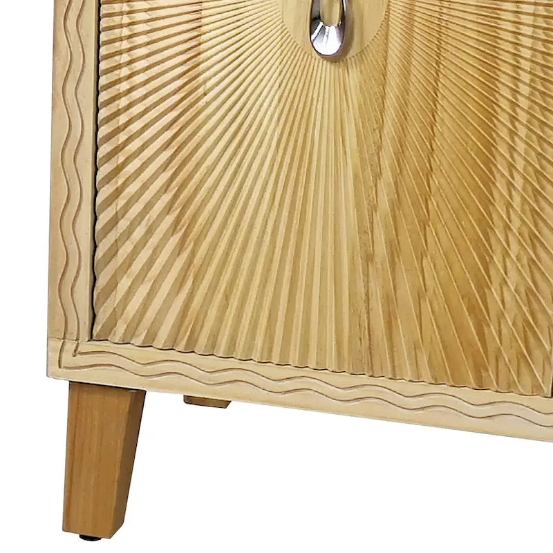 Buffet vaisselier à 4 portes Sunburst sculpté de 60 pouces avec étagères réglables
