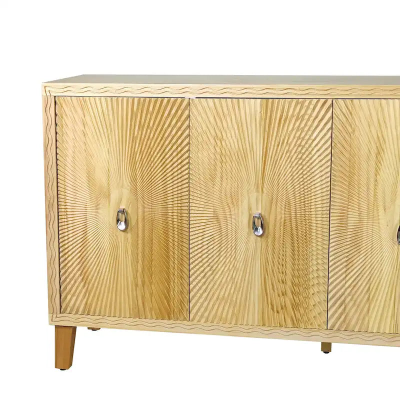 Buffet vaisselier à 4 portes Sunburst sculpté de 60 pouces avec étagères réglables