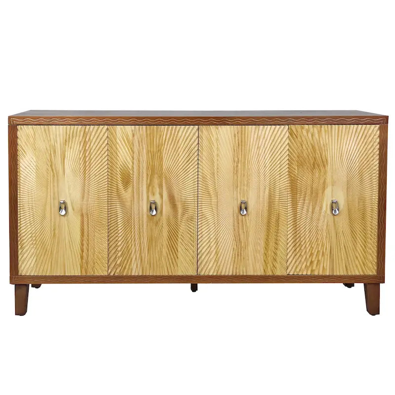 Buffet vaisselier à 4 portes Sunburst sculpté de 60 pouces avec étagères réglables