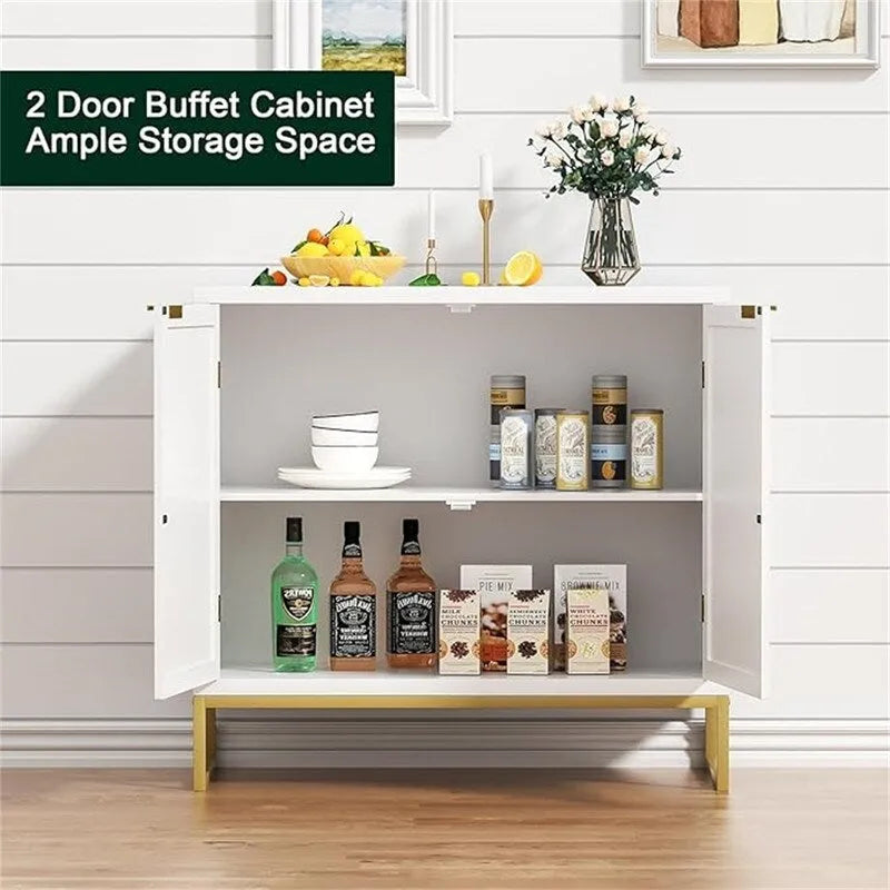 Meuble d'appoint en rotin avec base en métal doré, style bohème, blanc