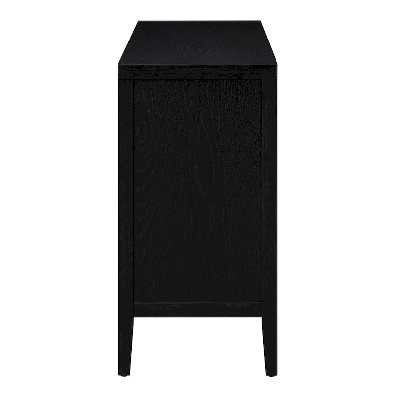 Bahut rétro noir 4 portes avec panneau à rainures circulaires et poignées rondes