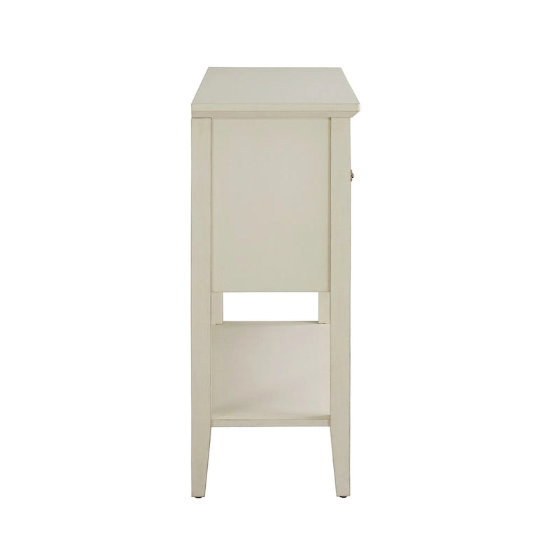 Table console blanche à 2 portes avec portes en cannage de rotin et rangement dissimulé
