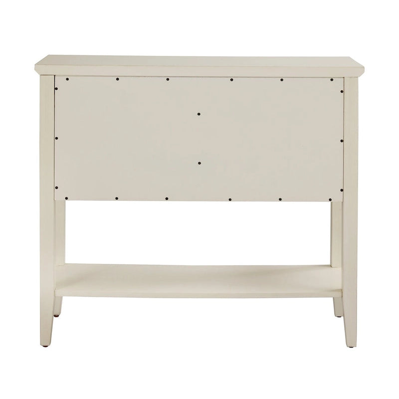 Table console blanche à 2 portes avec portes en cannage de rotin et rangement dissimulé