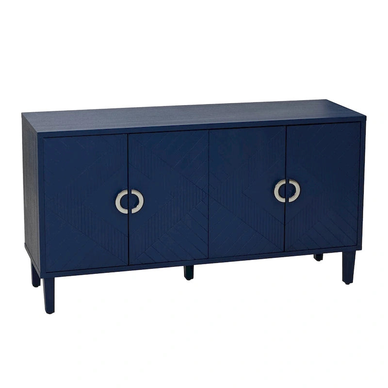 Bahut moderne à 4 portes avec panneaux géométriques, gris-bleu