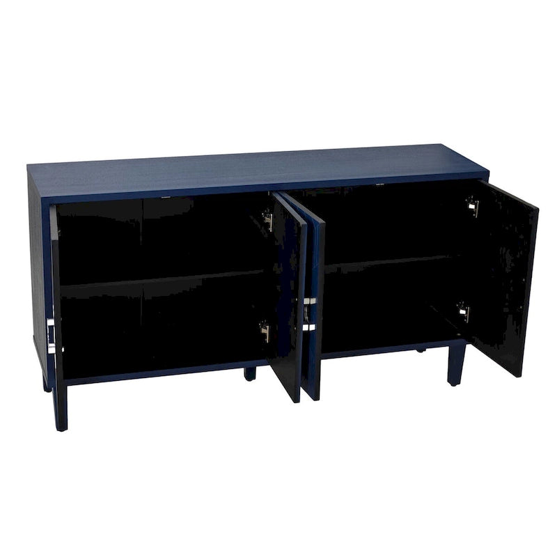 Bahut moderne à 4 portes avec panneaux géométriques, gris-bleu