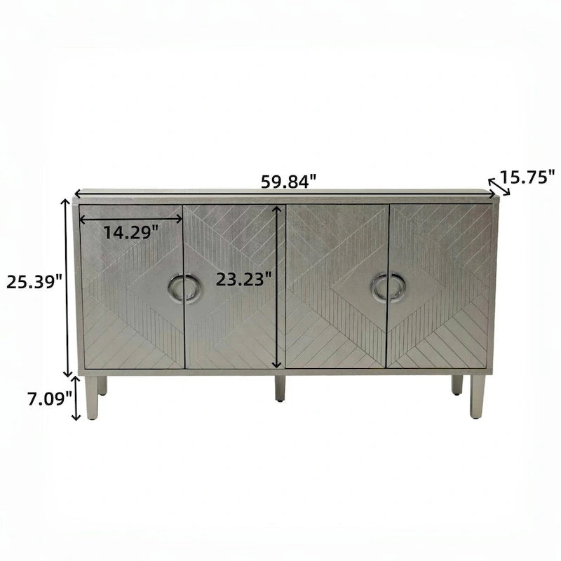 Bahut moderne à 4 portes avec panneaux géométriques, gris-bleu