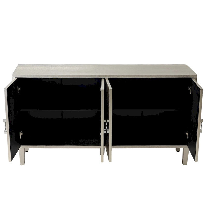 Bahut moderne à 4 portes avec panneaux géométriques, gris-bleu